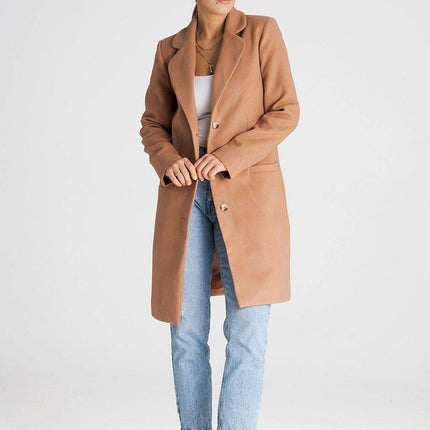 Classic Knee-Length Coat with Padded Collar & Button Closure – Fully Lined - MimiStylez
