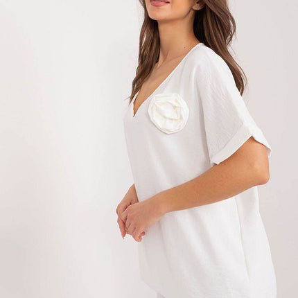 Oversize V-Neck Blouse with Short Sleeves – Casual Elegance - MimiStylez