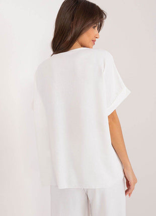 Oversize V-Neck Blouse with Short Sleeves – Casual Elegance - MimiStylez