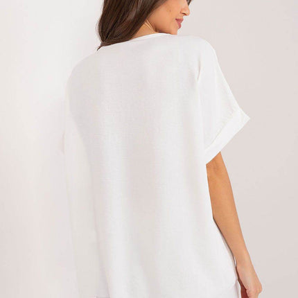 Oversize V-Neck Blouse with Short Sleeves – Casual Elegance - MimiStylez
