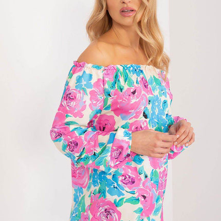 Floral Off-Shoulder Blouse with Puff Sleeves and Creased Neckline - MimiStylez