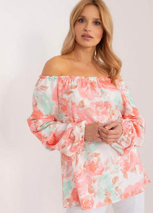 Floral Off-Shoulder Blouse with Puff Sleeves and Creased Neckline - MimiStylez