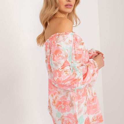 Floral Off-Shoulder Blouse with Puff Sleeves and Creased Neckline - MimiStylez