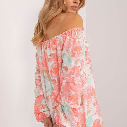 Floral Off-Shoulder Blouse with Puff Sleeves and Creased Neckline - MimiStylez
