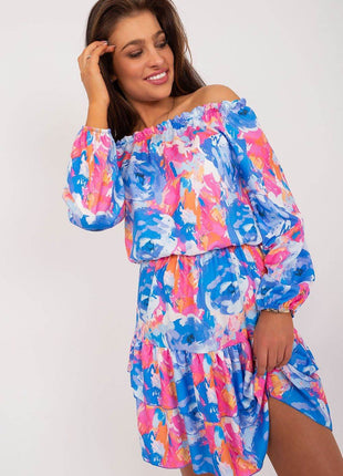 Flared Mini Summer Dress with Colorful Print and Ruffle Hem - MimiStylez