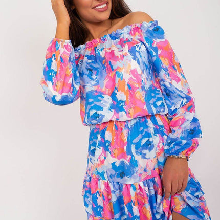 Flared Mini Summer Dress with Colorful Print and Ruffle Hem - MimiStylez