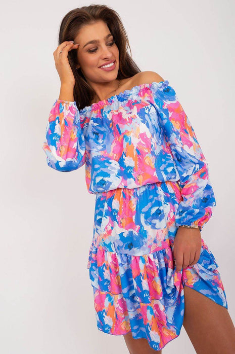 Flared Mini Summer Dress with Colorful Print and Ruffle Hem - MimiStylez