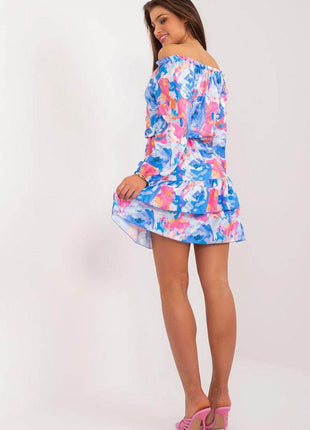Flared Mini Summer Dress with Colorful Print and Ruffle Hem - MimiStylez