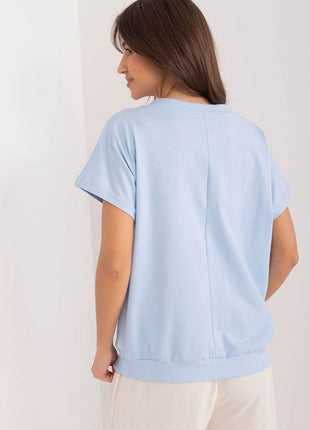 Cotton Casual Blouse with Embroidered Flower and Zircon Detail - MimiStylez