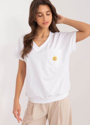 Cotton Casual Blouse with Embroidered Flower and Zircon Detail - MimiStylez