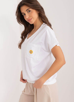 Cotton Casual Blouse with Embroidered Flower and Zircon Detail - MimiStylez