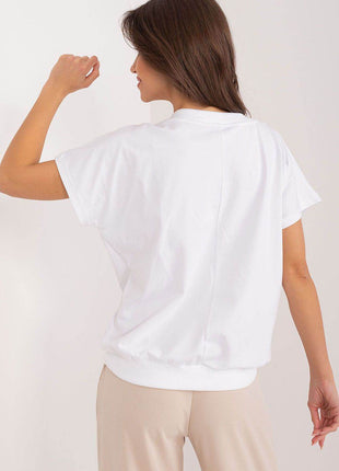 Cotton Casual Blouse with Embroidered Flower and Zircon Detail - MimiStylez