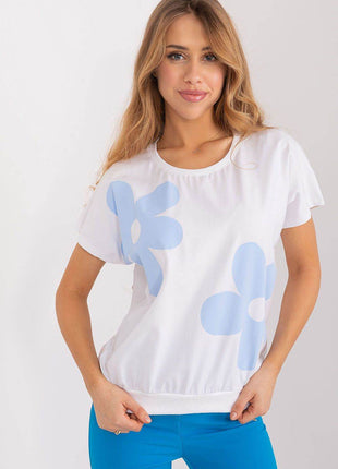 Cotton Floral Print Casual Blouse with Short Sleeves - MimiStylez