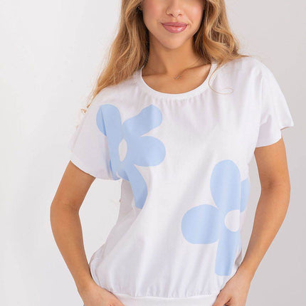 Cotton Floral Print Casual Blouse with Short Sleeves - MimiStylez