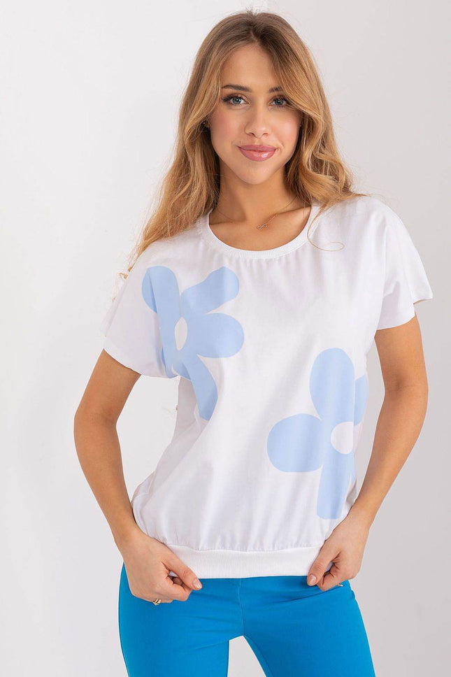 Cotton Floral Print Casual Blouse with Short Sleeves - MimiStylez
