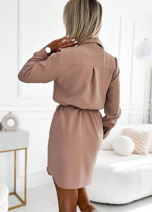 Long Sleeve Midi Shirt Dress with Pockets & Side Binding - MimiStylez