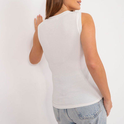 Sleeveless Ribbed Top with Fabric Flower – Casual Elegance - MimiStylez