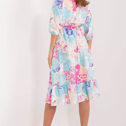 Colorful Patterned Midi Dress with Ruffle Hem and Envelope Neckline - MimiStylez