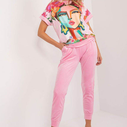 Women’s Velour Co-Ord Set – Printed Short Sleeve Blouse & High-Waist Drawstring Pants - MimiStylez