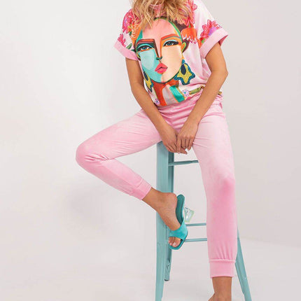 Women’s Velour Co-Ord Set – Printed Short Sleeve Blouse & High-Waist Drawstring Pants - MimiStylez
