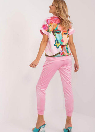 Women’s Velour Co-Ord Set – Printed Short Sleeve Blouse & High-Waist Drawstring Pants - MimiStylez