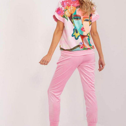Women’s Velour Co-Ord Set – Printed Short Sleeve Blouse & High-Waist Drawstring Pants - MimiStylez