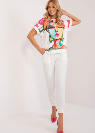 Women’s Velour Co-Ord Set – Printed Short Sleeve Blouse & High-Waist Drawstring Pants - MimiStylez