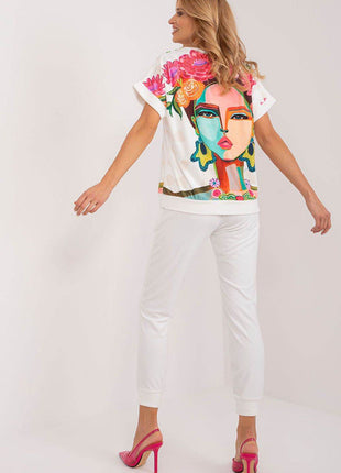 Women’s Velour Co-Ord Set – Printed Short Sleeve Blouse & High-Waist Drawstring Pants - MimiStylez