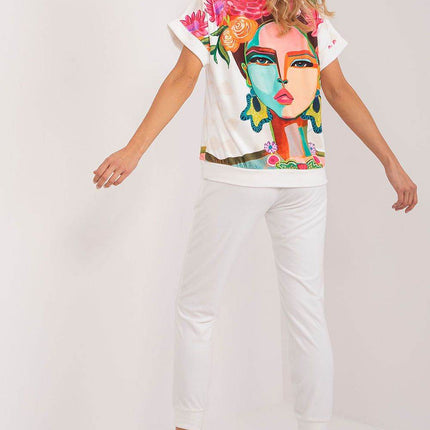 Women’s Velour Co-Ord Set – Printed Short Sleeve Blouse & High-Waist Drawstring Pants - MimiStylez