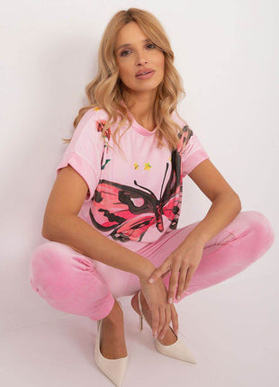 Women’s Velour Co-Ord Set – Printed Short Sleeve Blouse & High-Waist Drawstring Pants - MimiStylez