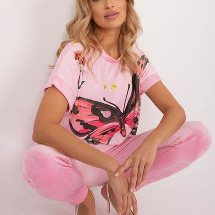 Women’s Velour Co-Ord Set – Printed Short Sleeve Blouse & High-Waist Drawstring Pants - MimiStylez