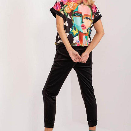 Women’s Velour Co-Ord Set – Printed Short Sleeve Blouse & High-Waist Drawstring Pants - MimiStylez