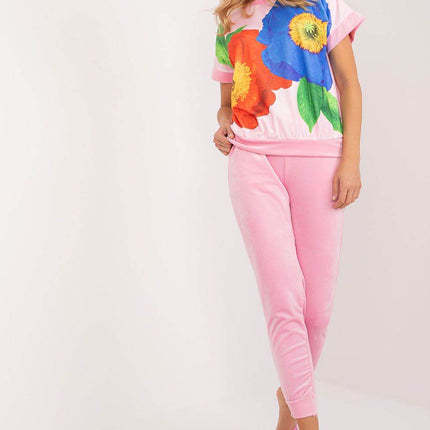 Women’s Velour Co-Ord Set – Printed Short Sleeve Blouse & High-Waist Drawstring Pants - MimiStylez