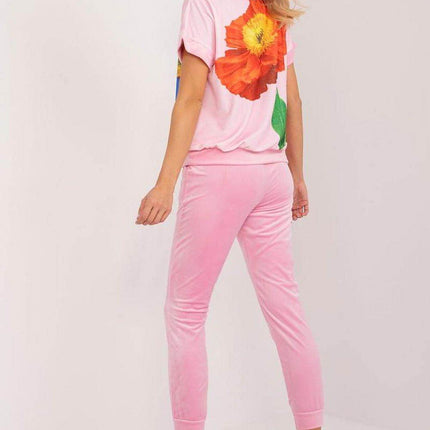 Women’s Velour Co-Ord Set – Printed Short Sleeve Blouse & High-Waist Drawstring Pants - MimiStylez