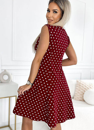 Cotton Dress with Karo Neckline & White Polka Dots - MimiStylez