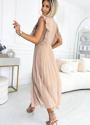Pleated Chiffon Dress with Ruffles & 7/8 Skirt - MimiStylez