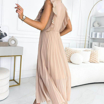 Pleated Chiffon Dress with Ruffles & 7/8 Skirt - MimiStylez