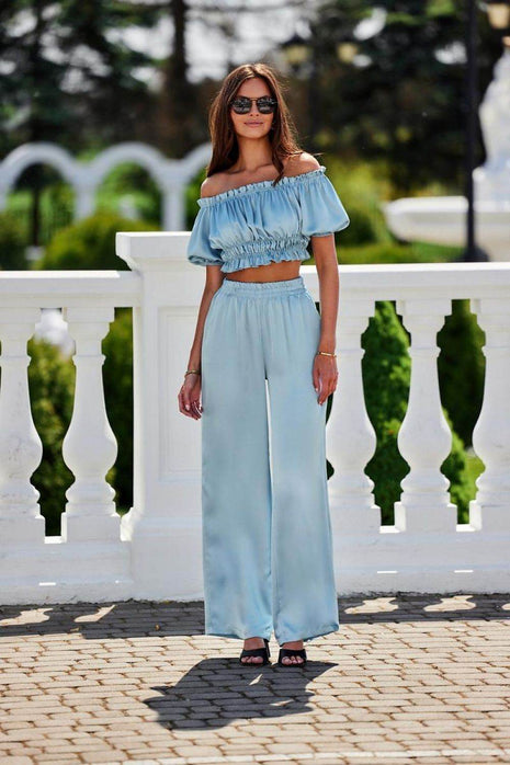 Marbella Satin Blouse with Spanish Neckline & Elastic Details - MimiStylez