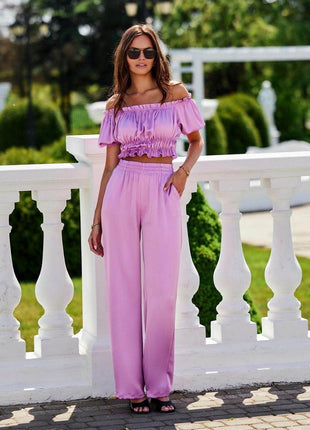 Marbella Satin Blouse with Spanish Neckline & Elastic Details - MimiStylez