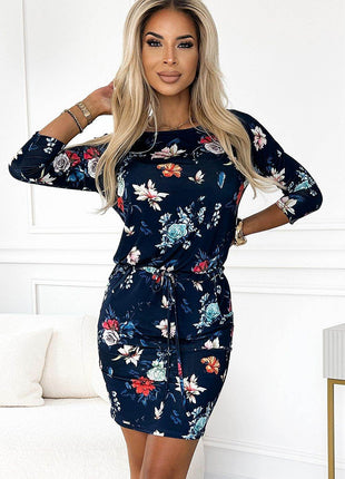 Sporty Floral Dress with 3/4 Sleeves & Pockets - MimiStylez