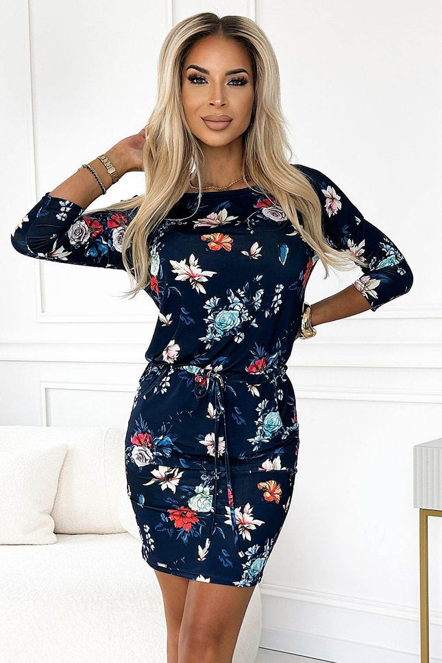 Sporty Floral Dress with 3/4 Sleeves & Pockets - MimiStylez