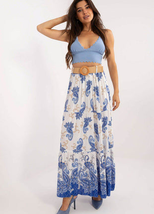 Colorful Printed Maxi Skirt with Buckled Waist Belt - MimiStylez