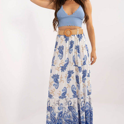 Colorful Printed Maxi Skirt with Buckled Waist Belt - MimiStylez