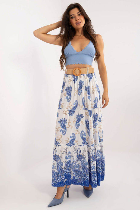 Colorful Printed Maxi Skirt with Buckled Waist Belt - MimiStylez