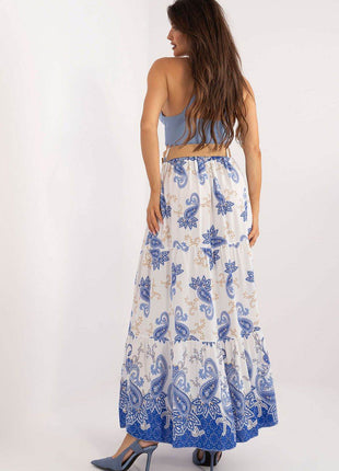 Colorful Printed Maxi Skirt with Buckled Waist Belt - MimiStylez