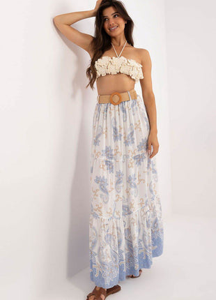 Colorful Printed Maxi Skirt with Buckled Waist Belt - MimiStylez