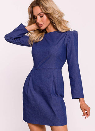 Cotton Mini Dress with Waist Seam, Folded Shoulder Detail & Back Zip - MimiStylez