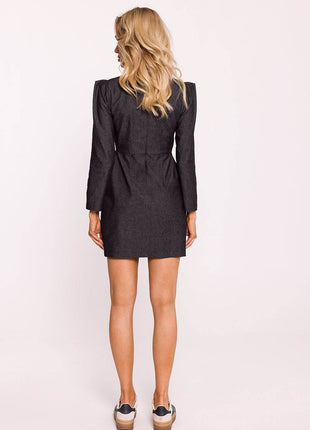 Cotton Mini Dress with Waist Seam, Folded Shoulder Detail & Back Zip - MimiStylez