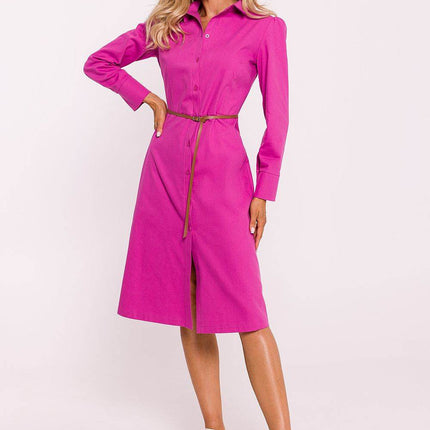 Cotton Shirt Dress with Belt, Button Front & Cuffed Sleeves - MimiStylez