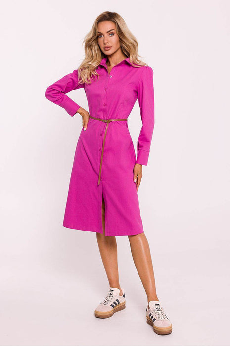 Cotton Shirt Dress with Belt, Button Front & Cuffed Sleeves - MimiStylez